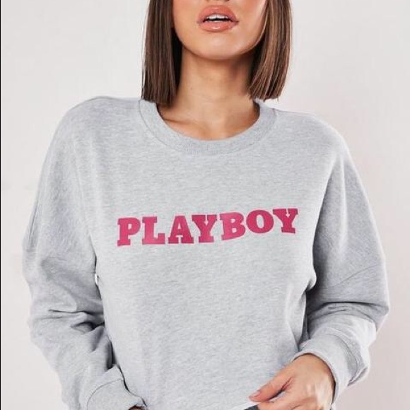 Missguided x Playboy Grey Slogan Crop Sweatshirt - Picture 2 of 2